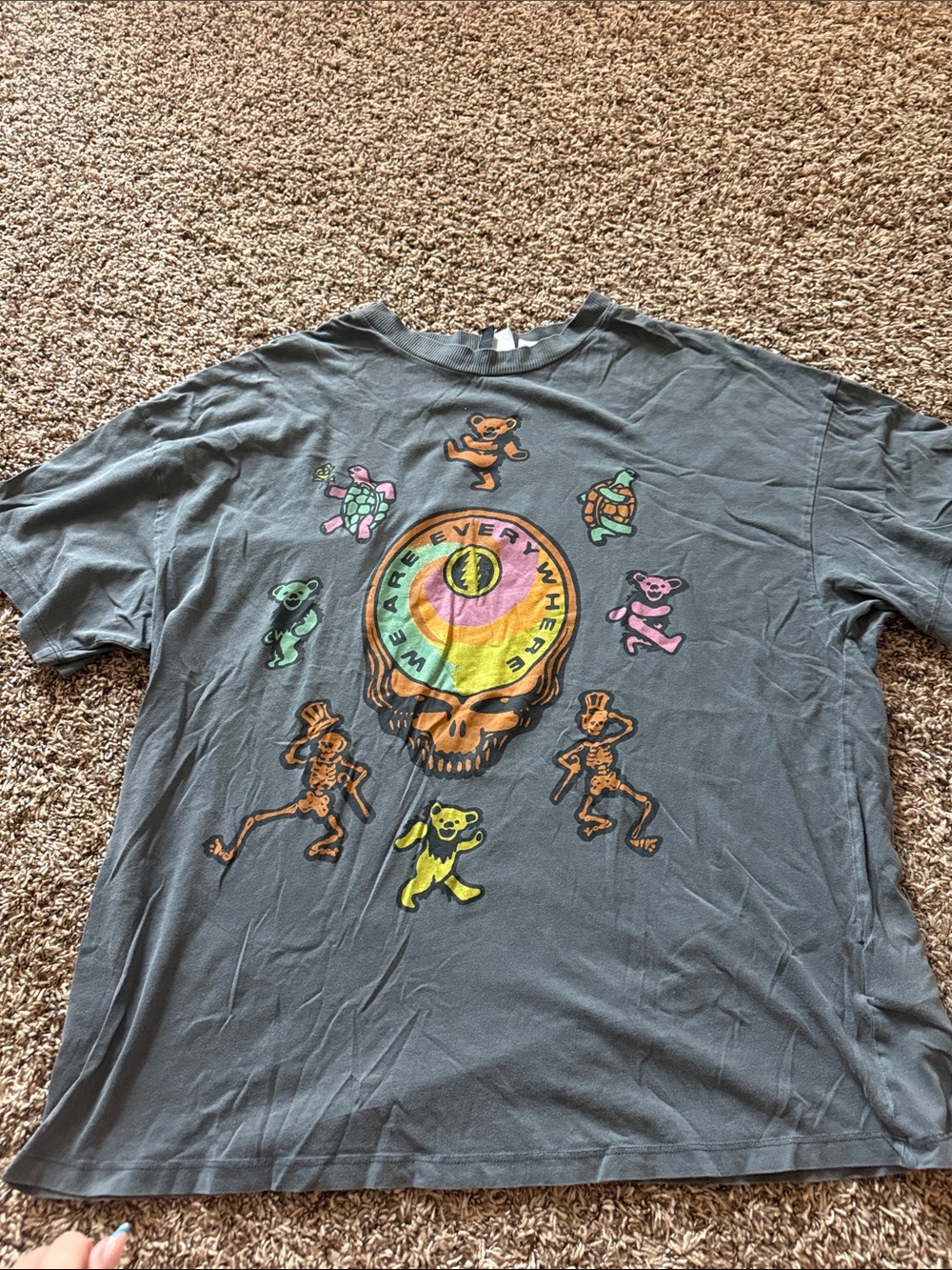 Divided Charcoal Short-Sleeve Graphic Tee with Rainbow Skull & Dancing Bears